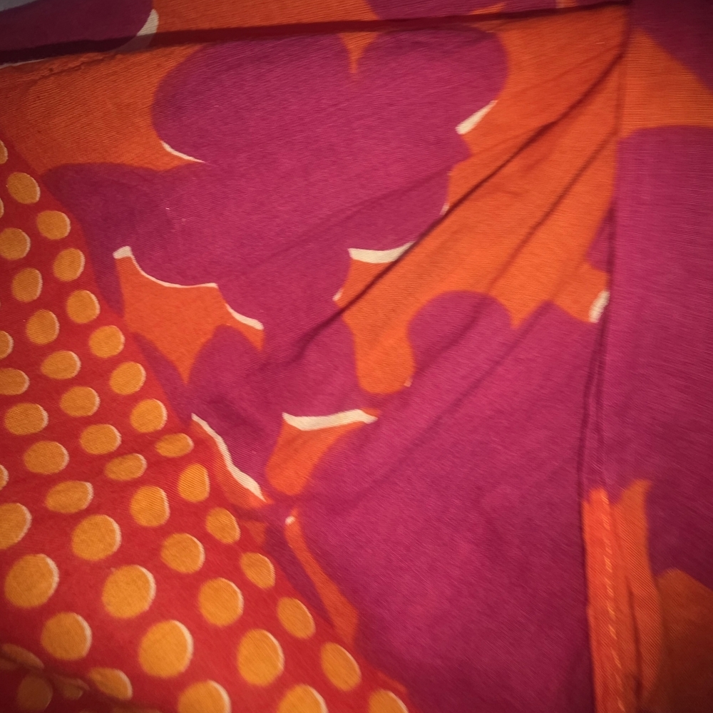 NEW Beautiful Vibrant Tangerine Orange & Violet Purple Scarf. 72" L x 26" W. - Picture 4 of 5